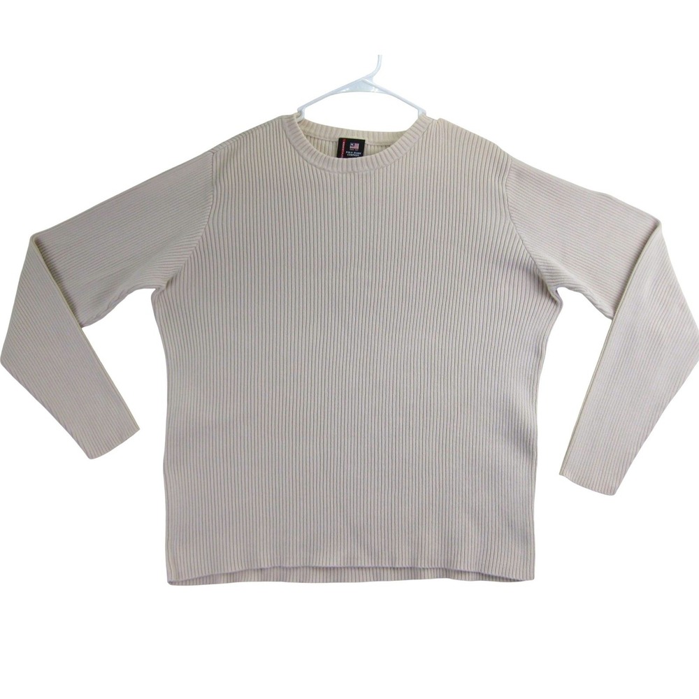 Polo Jeans Co Ralph Lauren Ribbed Sweater Mens XL Cream Cotton Classic Preppy‎